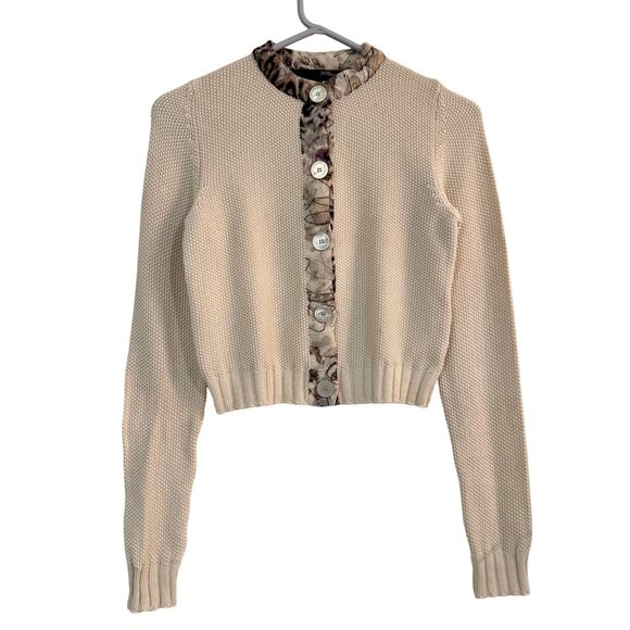 Les Copains Sweaters - Vintage Les Copains Italy Women's Cream Knit Cardigan Silk Trim 90s Size IT 42